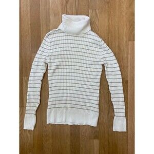 Croft & Barrow Women's XS Turtleneck White Gold Ribbed Striped Cozy Work Fall